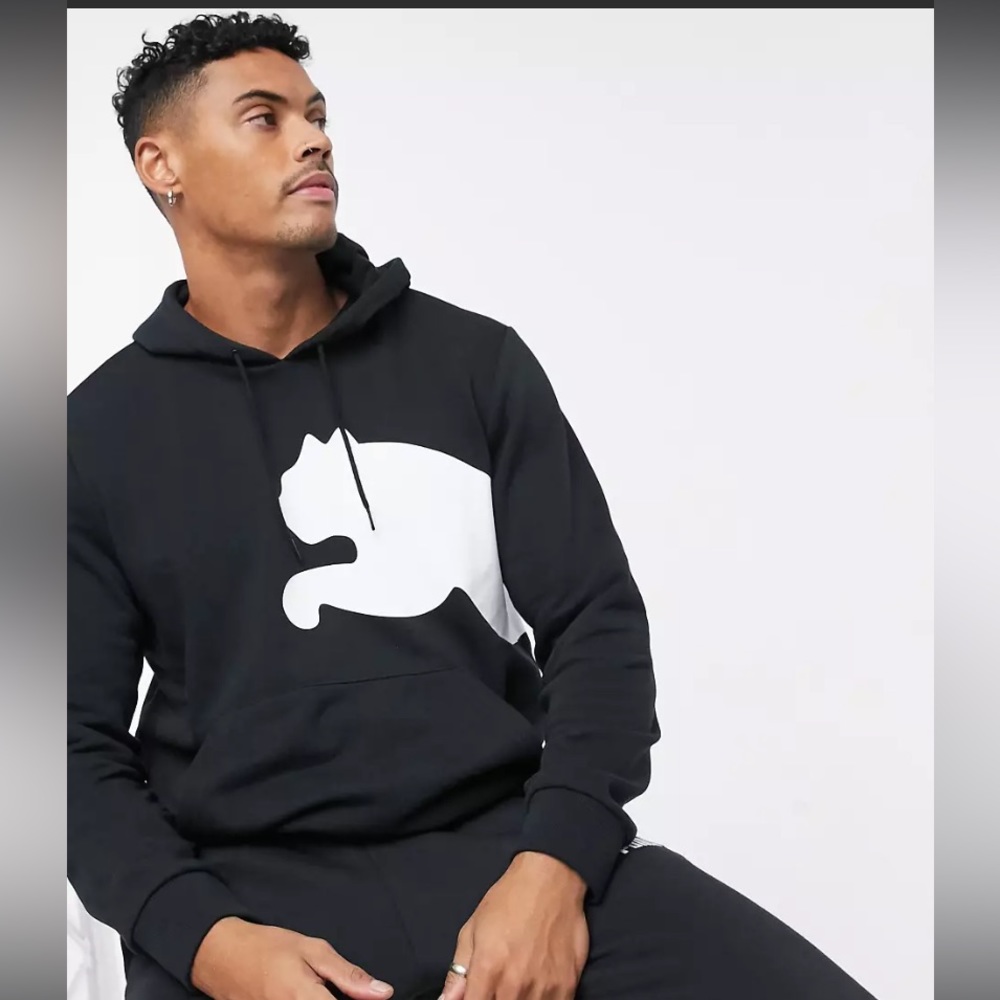 Puma fleece big cat hoodie in black-Size-Large